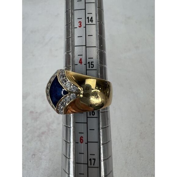 Formal Wear Statement Gold Plated Blue Enamel Chunky Ring - Size 5 - Picture 5 of 7